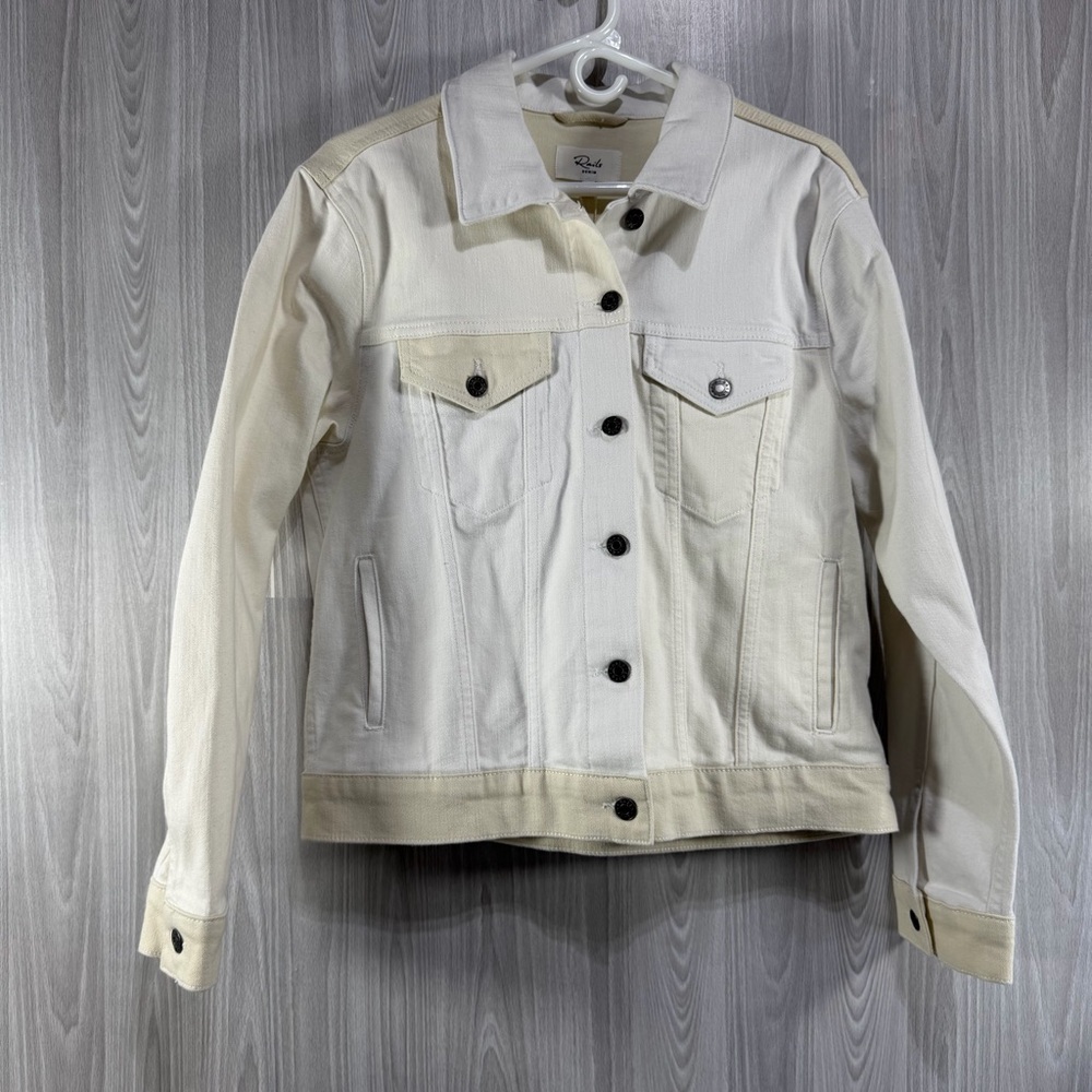 Rails Denim Mulholland Ecru Patchwork Cream Jean Trucker Jacket Women’s Medium
